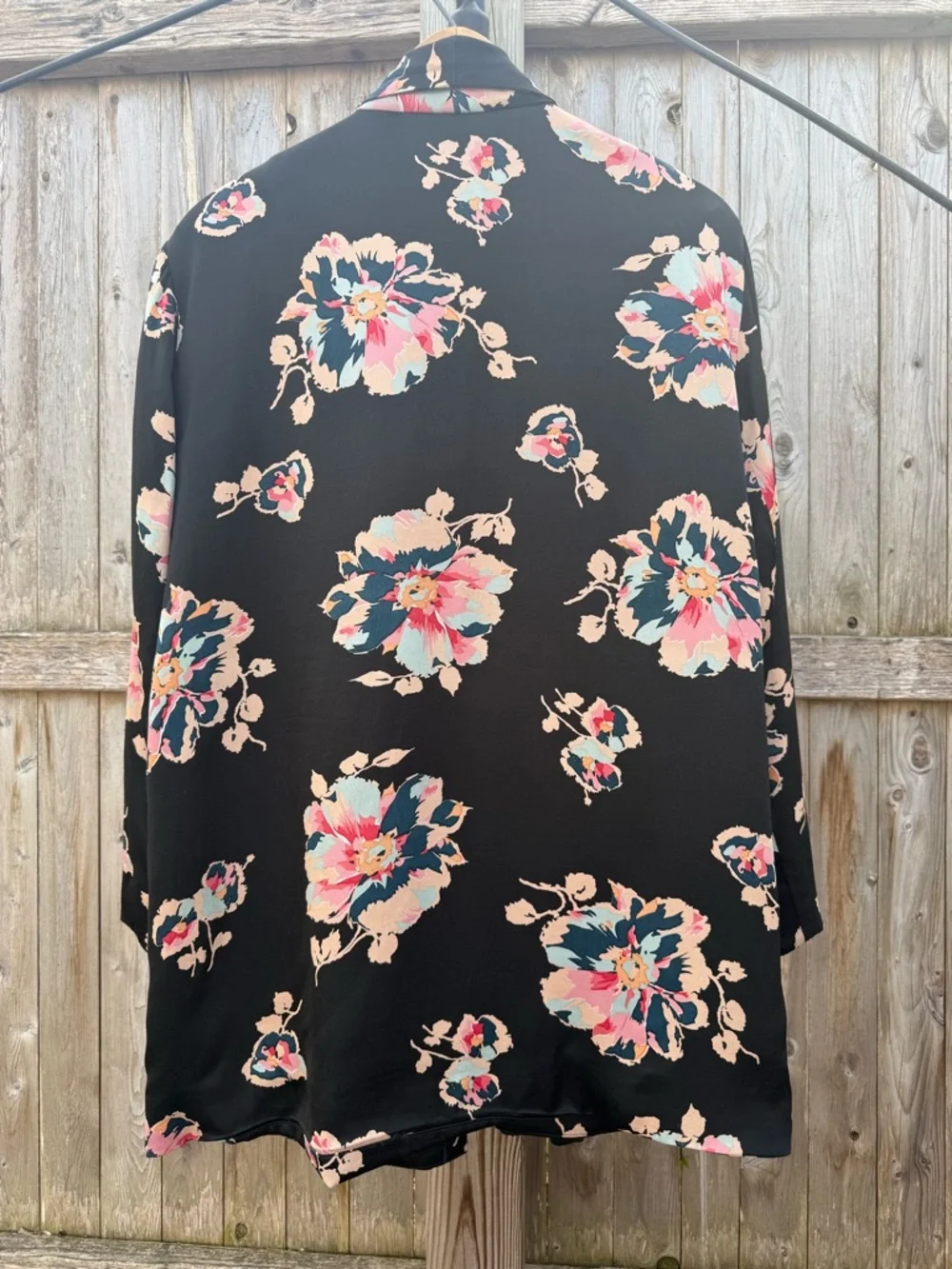 Anthropologie ett:twa Satin Black Floral Shawl Collar Blazer Jacket Feminine - Picture 5 of 7